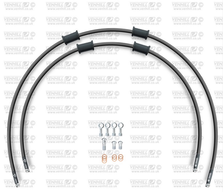 CROSSOVER Front brake hose kit Venhill KAW-6019F-BK POWERHOSEPLUS (2 tömlő egy készletben) Black hoses, chromed fittings