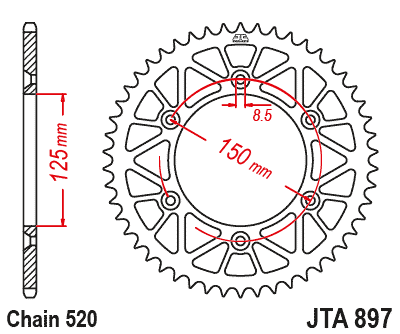 Alumínium csillagkerék JT JTA 897-51RED 51 fogak,520 piros