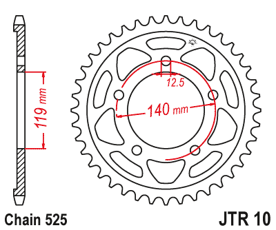 Csillagkerék JT JTR 10-42 42 fogak,525