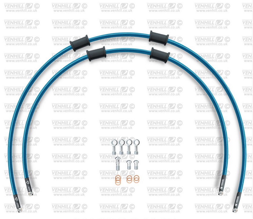 CROSSOVER Front brake hose kit Venhill KAW-7029F-TB POWERHOSEPLUS (2 tömlő egy készletben) Translucent blue hoses, chromed fittings